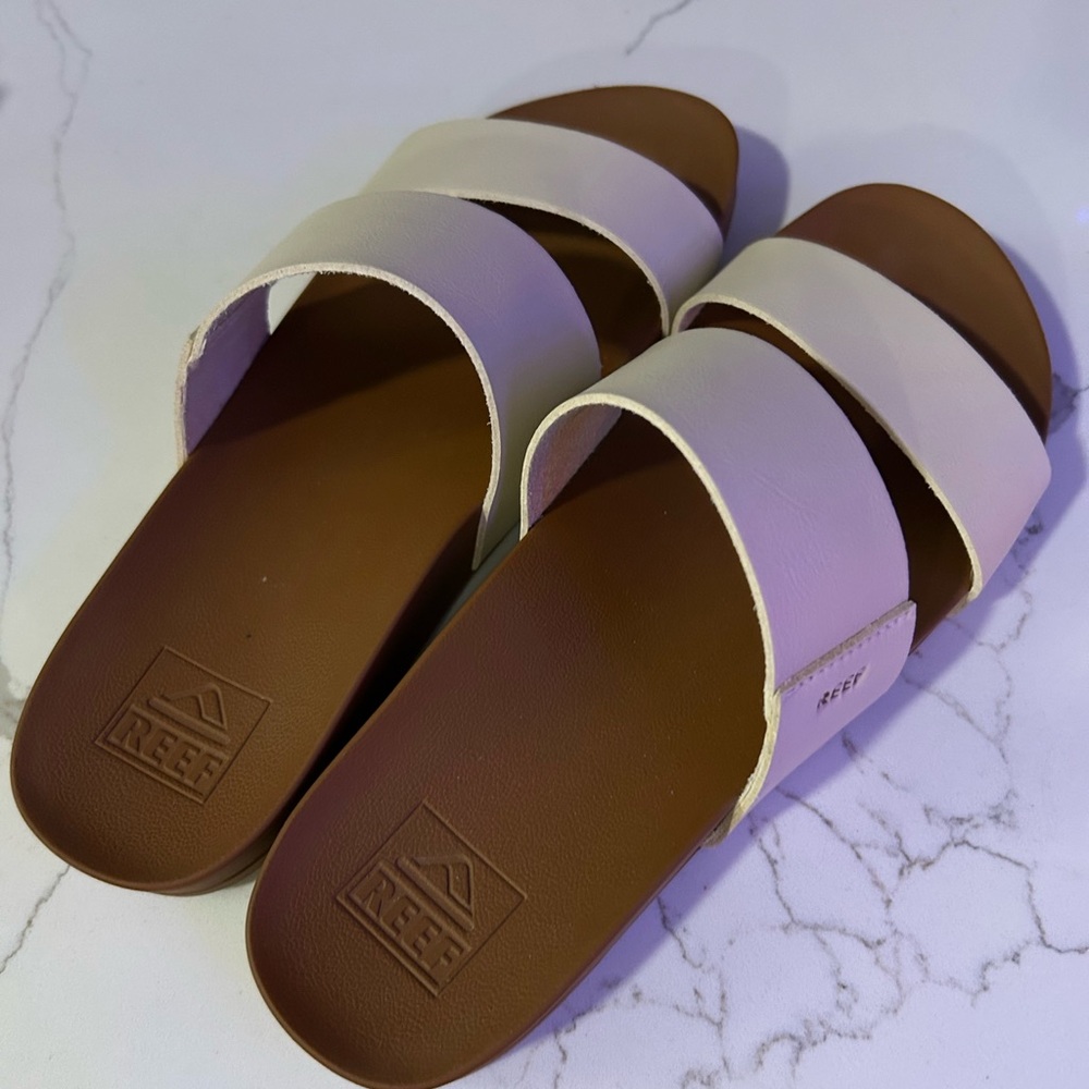 Reef Women's Tan and Cream Slide Sandals
